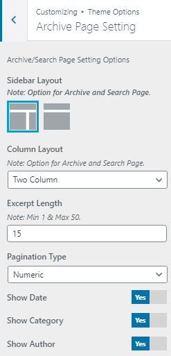 Archive Page Setting - Shark Themes